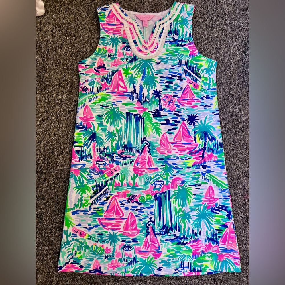NWOT Lilly Pulitzer Girls Mini Harper Shift Dress Salt in the Air XL 12-14